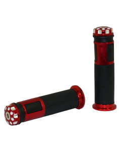 Coppia Manopole chiuse bicolore rosse con tappo terminale a vite