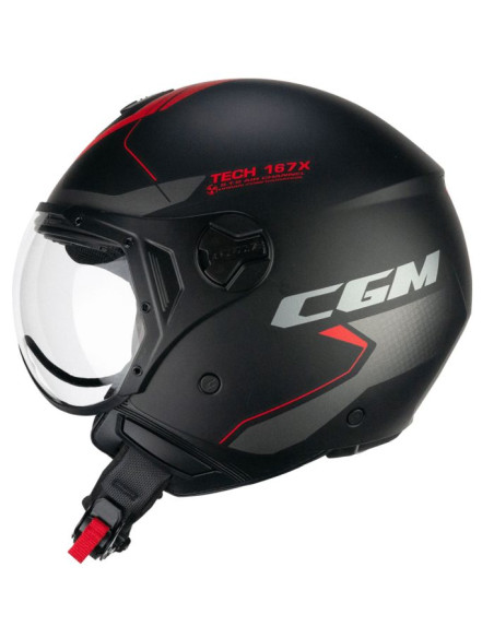 Casco Jet CGM 167A FLO TECH Nero rosso opaco Visiera Sagomata