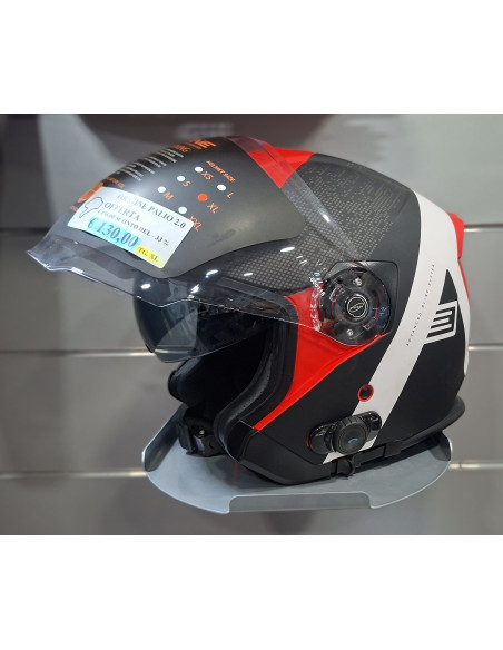 Casco Jet Origine PALIO 2.0 + Bt Hyper Nero Rosso Fluo Opaco