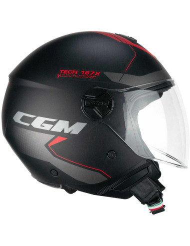 Casco Jet CGM 167A FLO TECH Nero rosso opaco Visiera Lunga