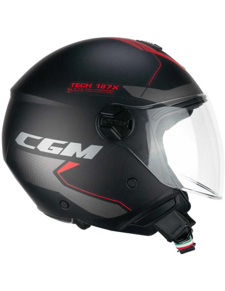 Casco Jet CGM 167A FLO TECH Nero rosso opaco Visiera Lunga